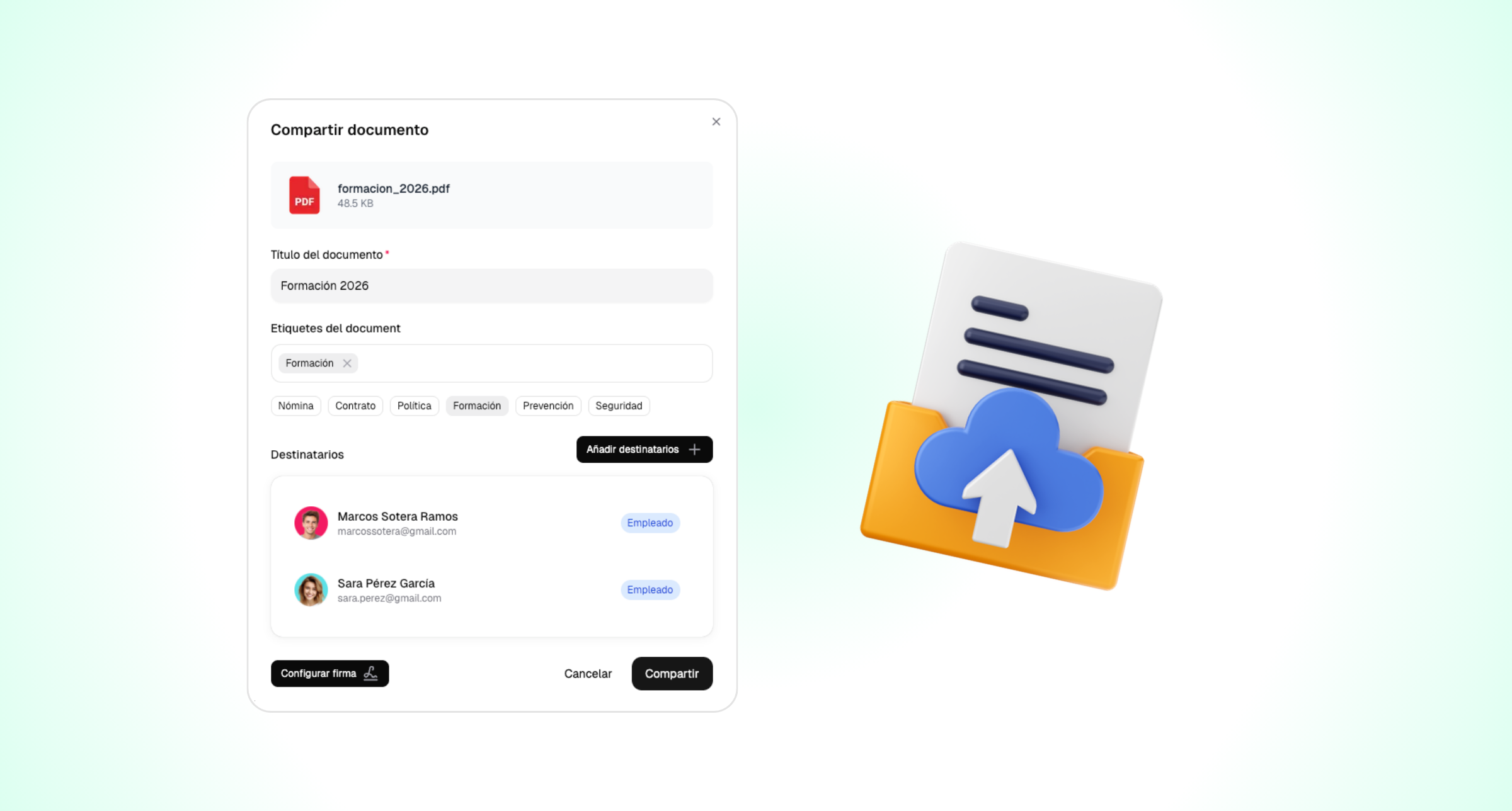 Configuración de documento en Horalia