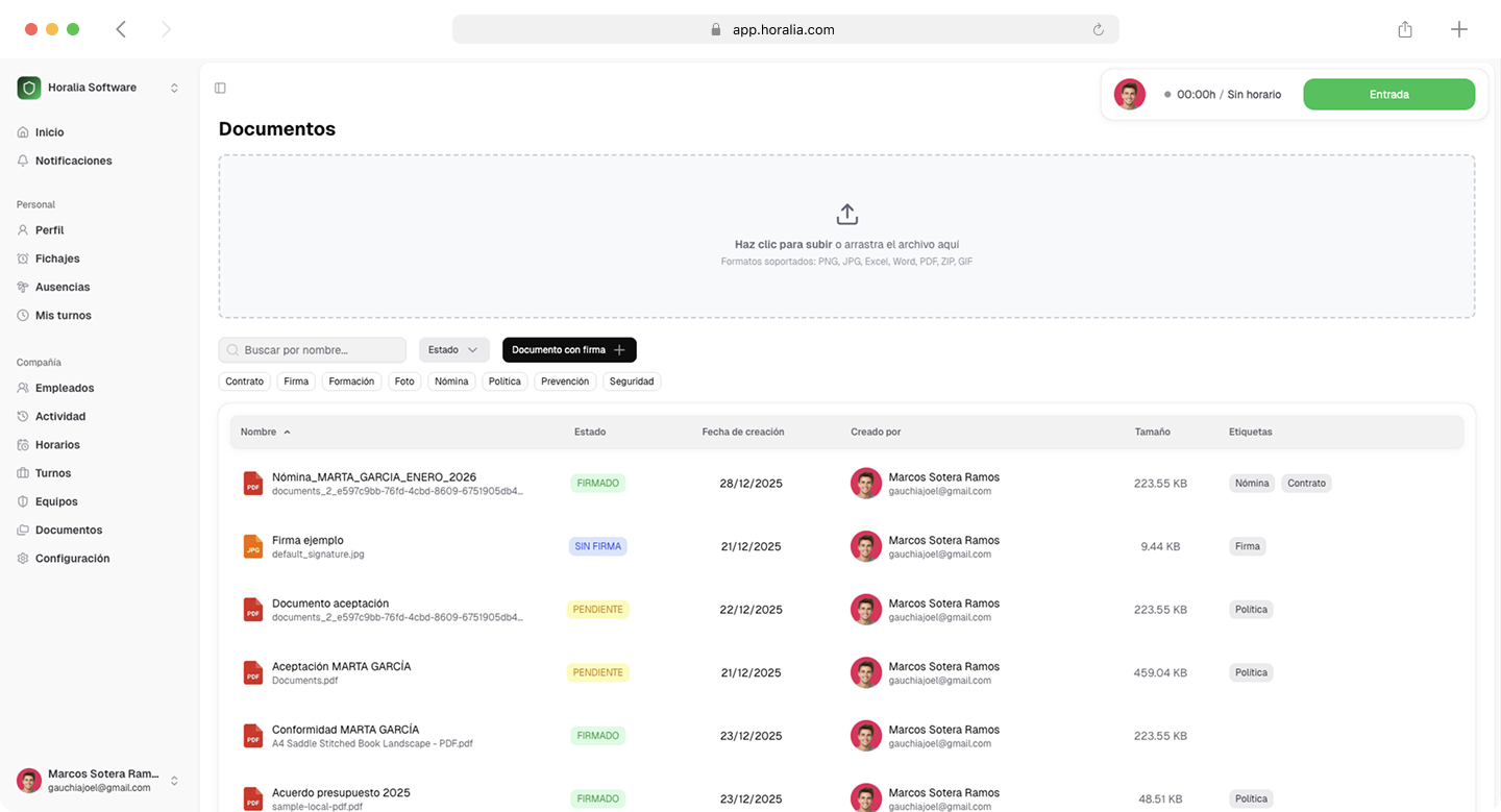 Horalia documents table